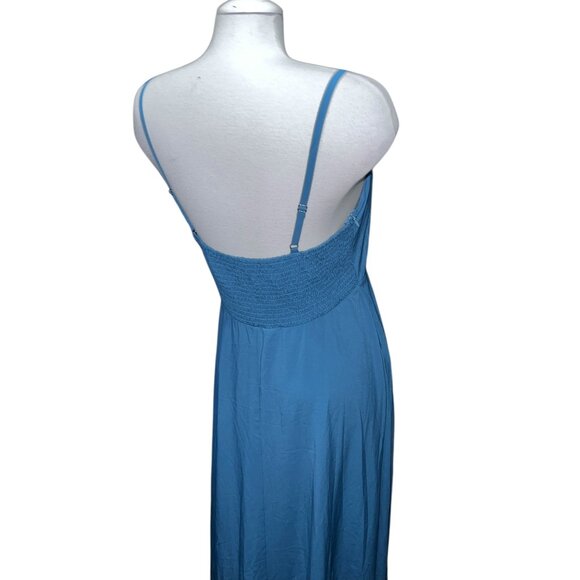 Halara Breezeful Strappy Backless Shirred Midi Assymetriacal Hem Dress Sz XL Blu - Picture 12 of 16